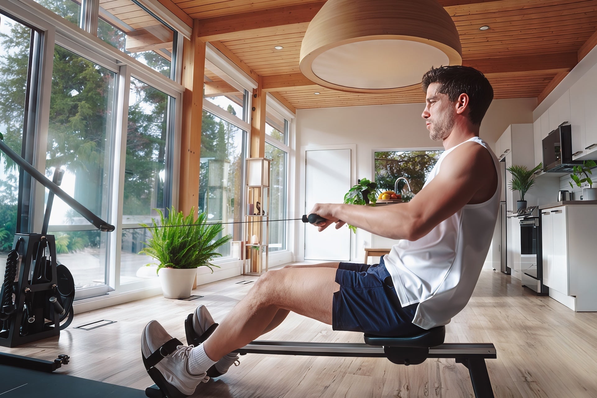 IMBODY rowing chair package paired with Power S for a full-body home workout